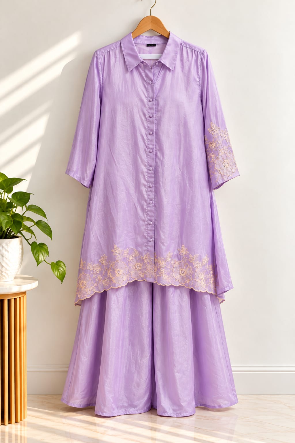 Lilac Shirt Kurta with Scalloped Embroidery