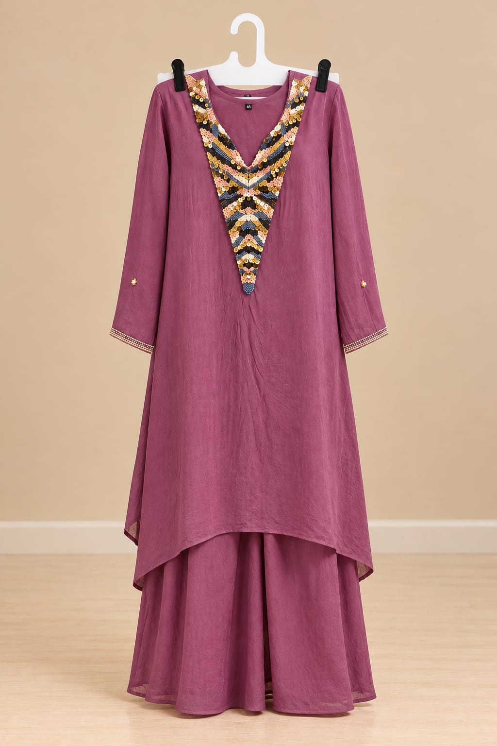 Plum Kurta Set with Embroidered Yoke