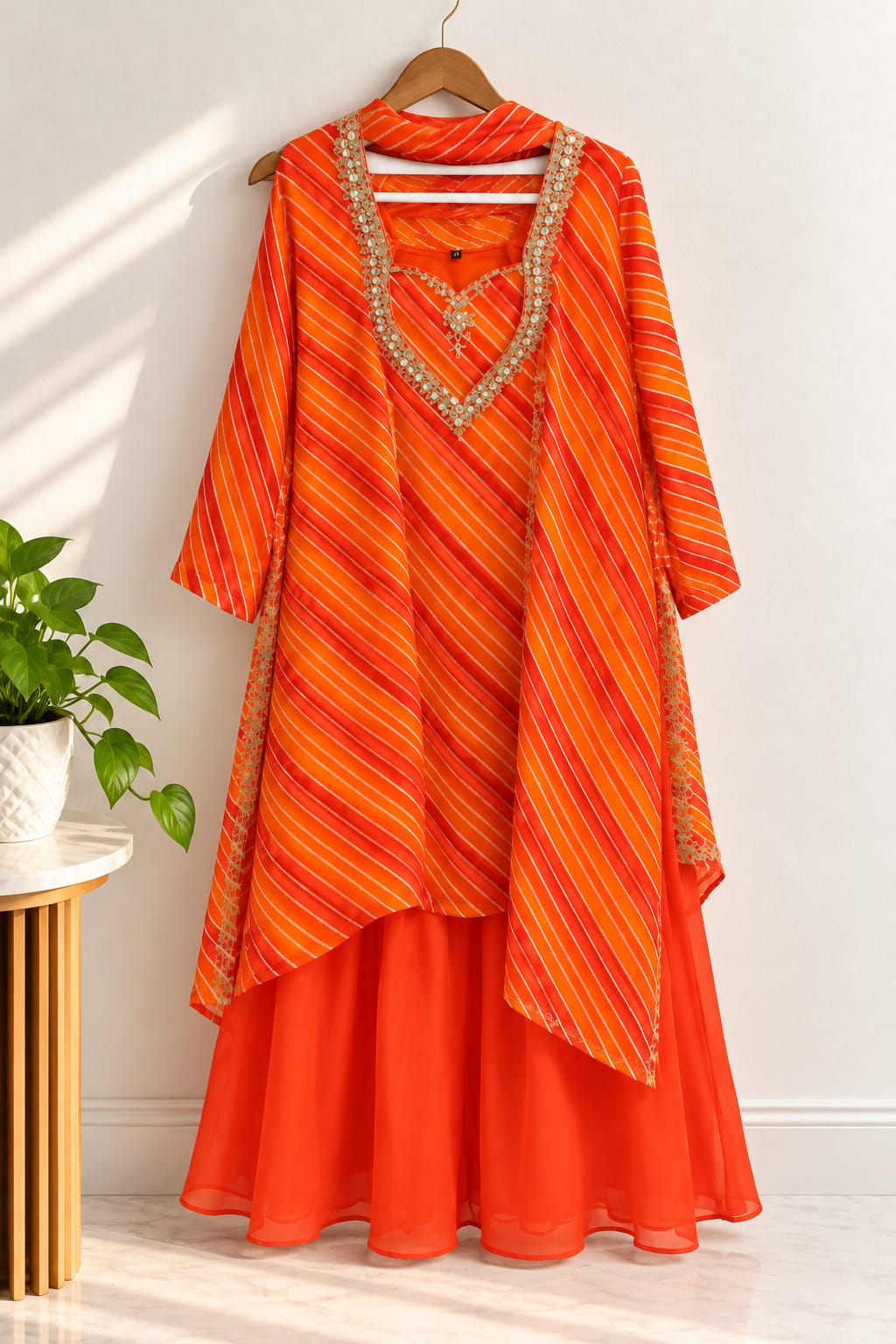 Orange Leheriya Kurta with Sharara