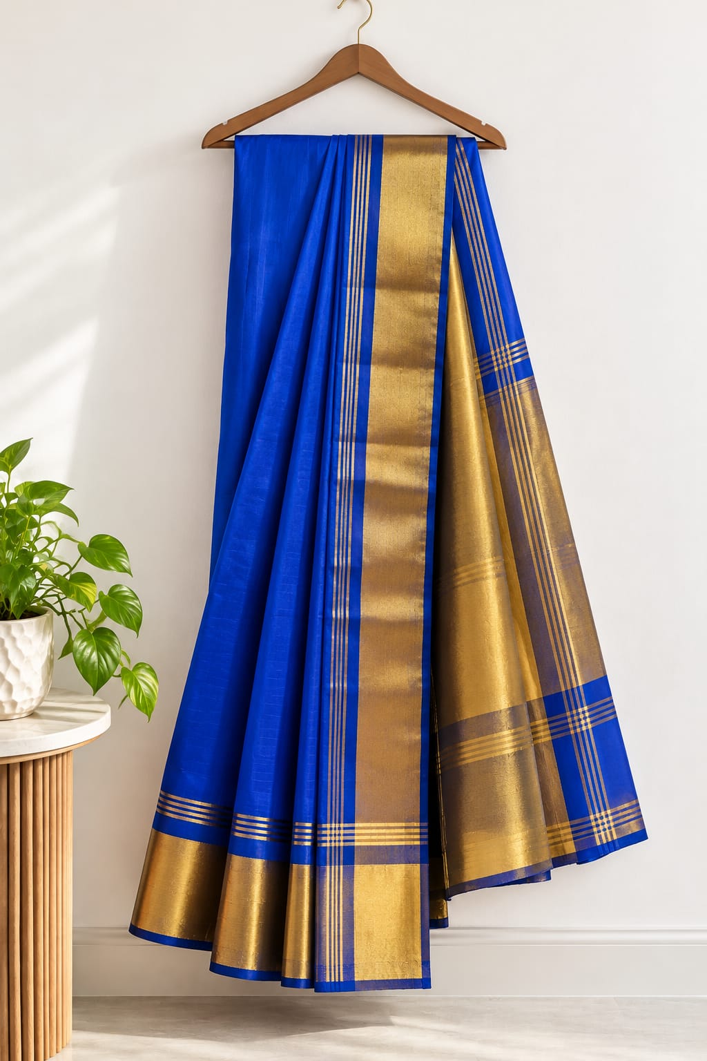 Royal Blue Silk Saree with Gold Zari Border